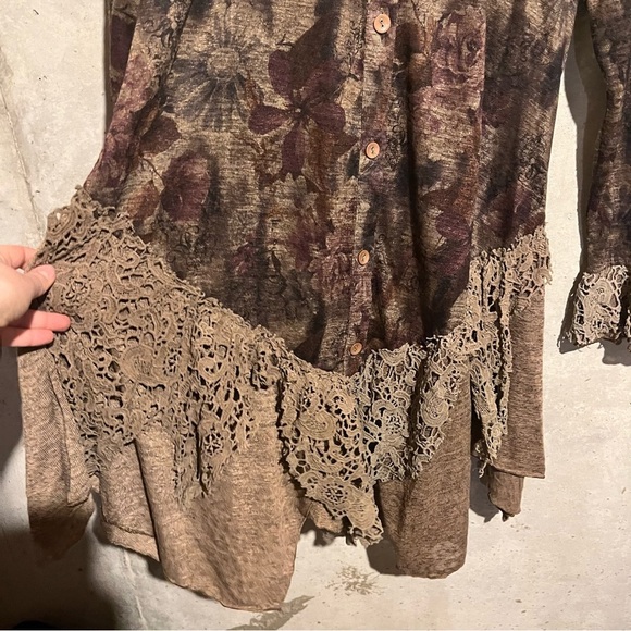 Pretty Angel Top Brown Floral Button Fairy Core Lace Gypsy Festival Whimsigoth - Picture 5 of 11